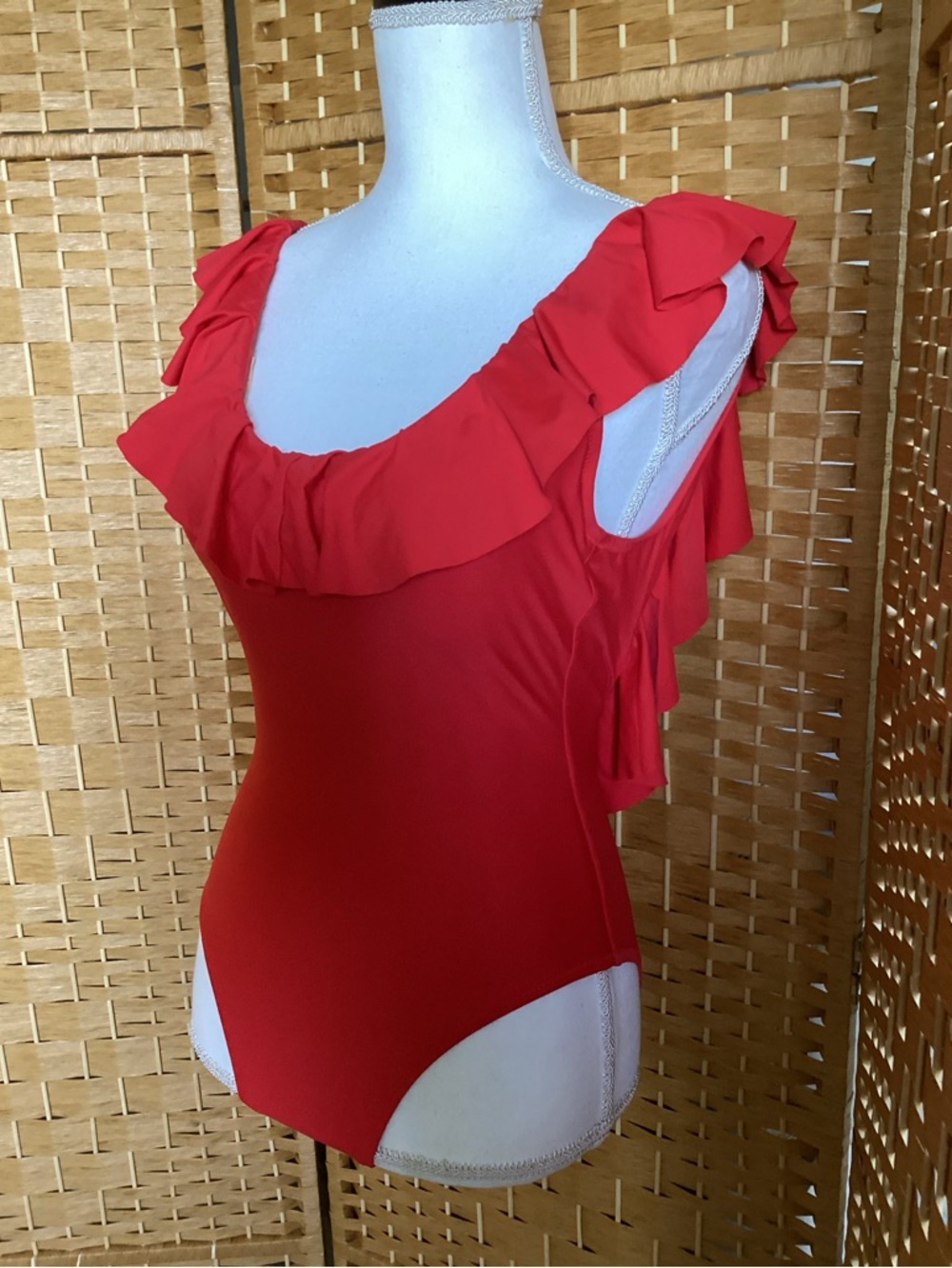 J. Crew Ruffle Scoopback Swimsuit Size 2 One Piece Red EUC - Picture 8 of 13